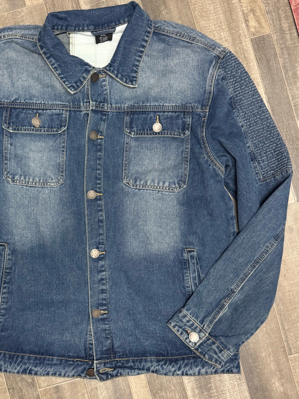 2XL-VICTORIOUS Men’s Biker Wash Denim Jeans Classic Blue Jacket Designer Y2K